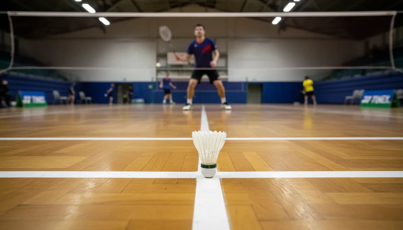 Photographie d'illustration pour l'article : Règle service badminton : guide complet (simple, double, hauteur)